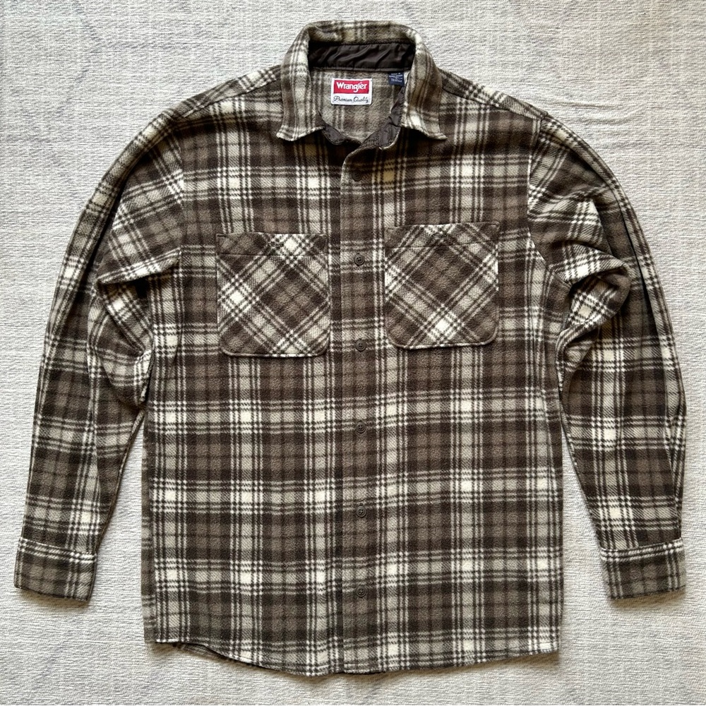 Wrangler Men’s Brown and Cream Plaid Button-Up Shirt